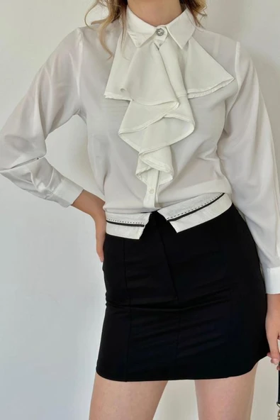 Siyah Kemeri Bilyeli Mini Etek - Resim 2