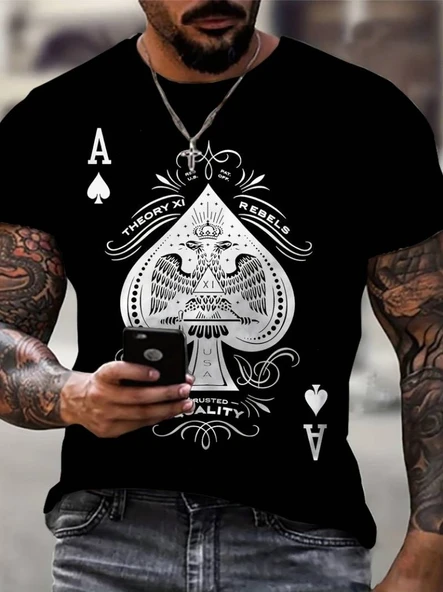 Erkekkısa Kollu Yuvarlak Yaka Desenli Viskon T-shirt ürün görseli