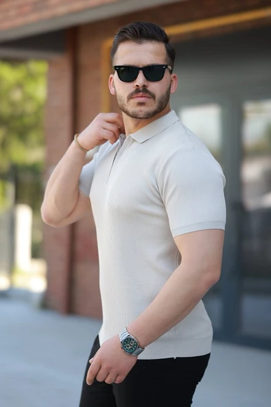 Erkek Fermuarlı Yakalı Kısa Kollu Tshirt - Resim 2