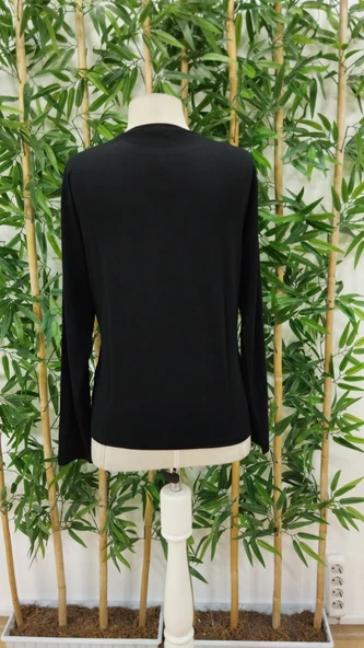 Kadın Uzun Kollu Bisiklet Yaka Kalp Desenli Viskon Bluz - Resim 7