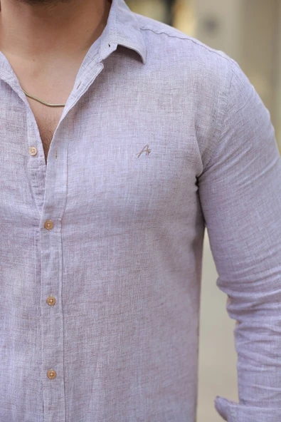 Erkek Pamuklu Keten Gömlek - Resim 3