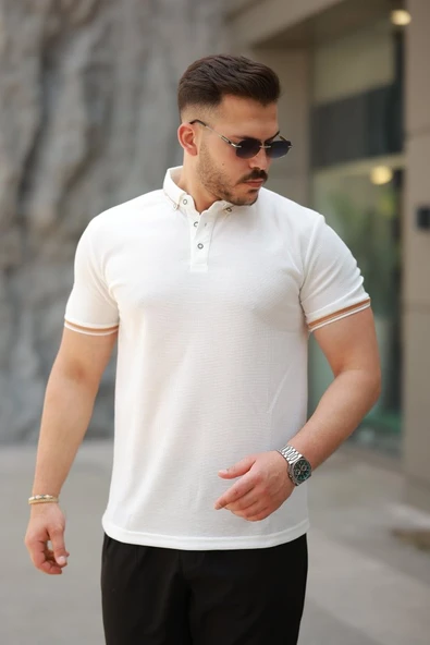 Erkek Düğmeli Yaka Waffle Kumaş Kısa Kollu Tişört ürün görseli