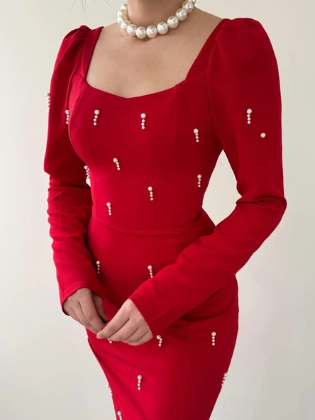 Akit İnci Detaylı Elbise - Resim 5