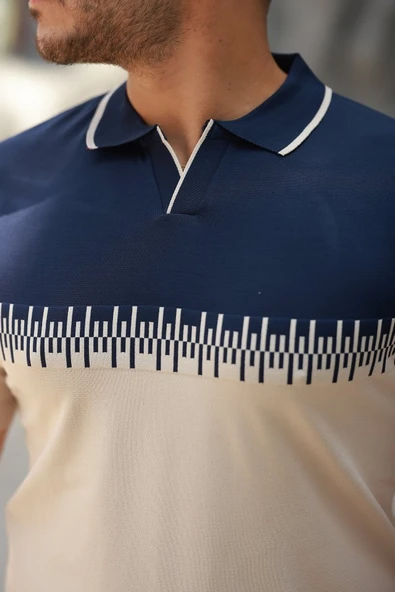 Erkek Hemşire Yaka çift Renk Kısa Kollu Tişört - Resim 3