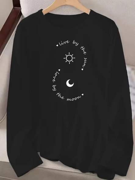 Kadın Uzun Kollu Bisiklet Yaka Desenli Viskon Bluz - Resim 2