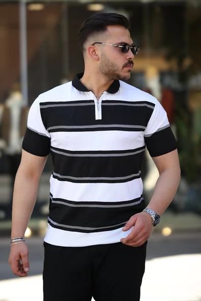 Erkek Yakalı Fermuarlı çift Renk Kısa Kollu T-shirt ürün görseli