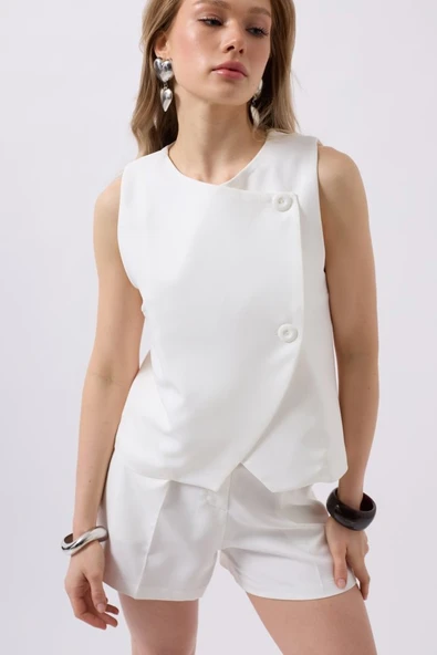 Yandan Düğmeli Dokuma Yelek - Resim 3