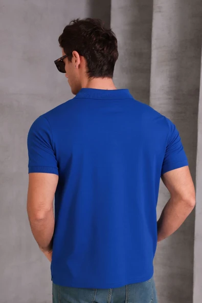 Erkek Slim Fit Pamuklu Yumuşak Doku Nefes Alan Kumaş Yakalı Tişört - Resim 4