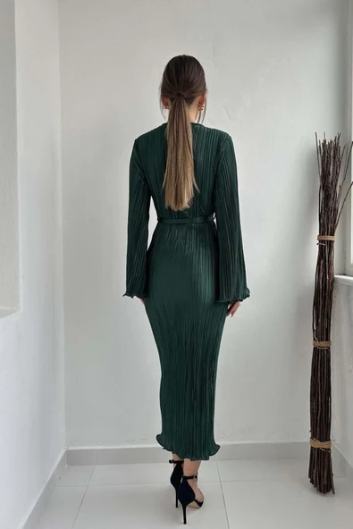 Zümrüt İspanyol Kol Piliseli Elbise - Resim 4