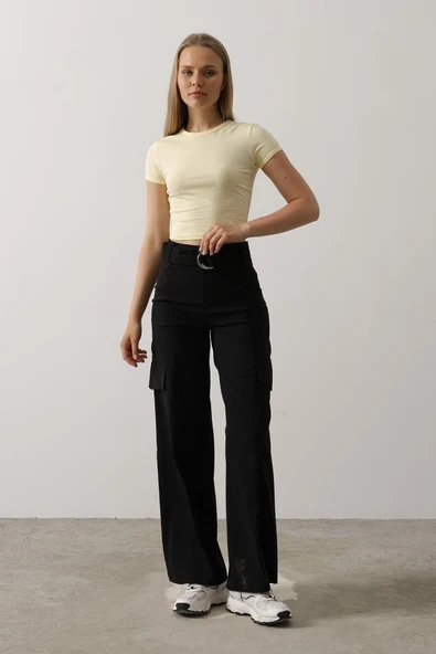 Kemerli Cargo Pantolon - Siyah - Resim 4