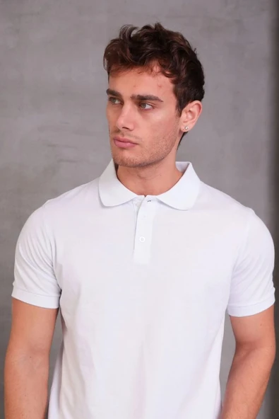 Erkek Slim Fit Pamuklu Yumuşak Doku Nefes Alan Kumaş Yakalı Tişört - Resim 5