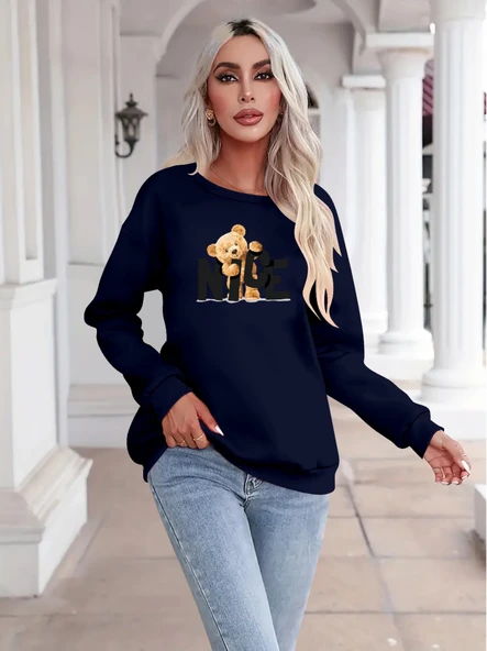 Kadın Uzun Kollu Bisiklet Yaka Viskon Iki Iplik Bluz - Resim 3