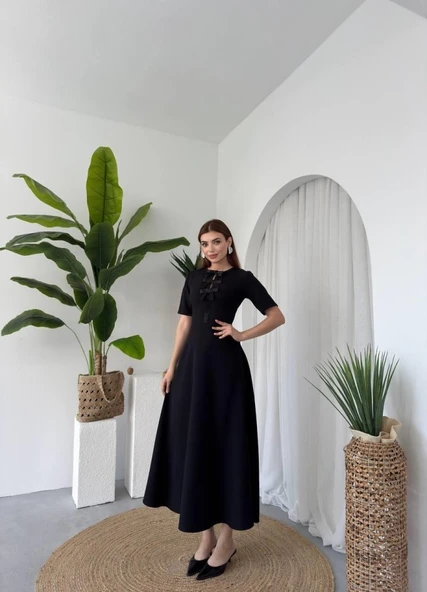 Wera Taşlı Fiyonk Detaylı Elbise - Resim 6