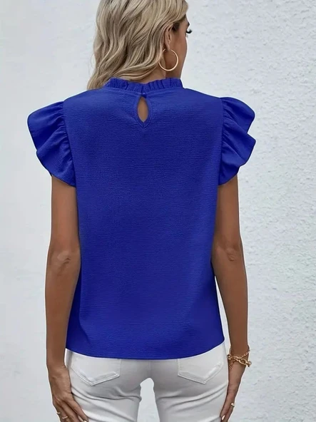 Kadın Kısa Kollu Fırfır Yakalı Bürümcük Bluz - Resim 3