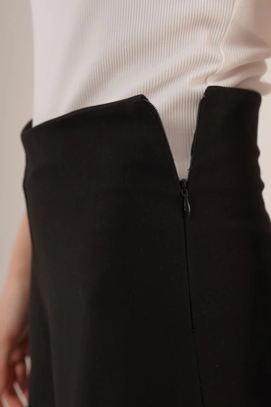 Bol Paça Yandan Fermuarlı Siyah Kumaş Pantolon - Resim 3