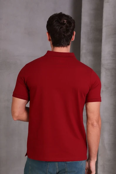 Erkek Slim Fit Pamuklu Yumuşak Doku Nefes Alan Kumaş Yakalı Tişört - Resim 4