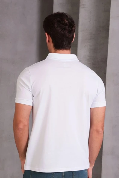 Erkek Slim Fit Pamuklu Yumuşak Doku Nefes Alan Kumaş Yakalı Tişört - Resim 4