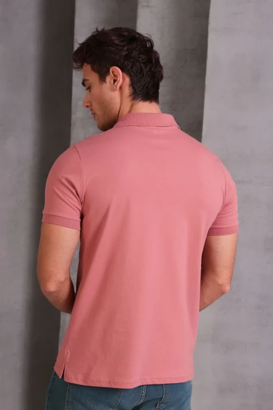 Erkek Slim Fit Pamuklu Yumuşak Doku Nefes Alan Kumaş Yakalı Tişört - Resim 5