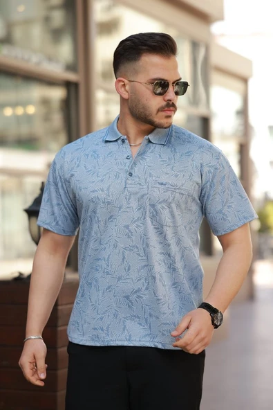 Erkek Yakalı Jakar Baskılı Kısa Kollu T-shirt ürün görseli