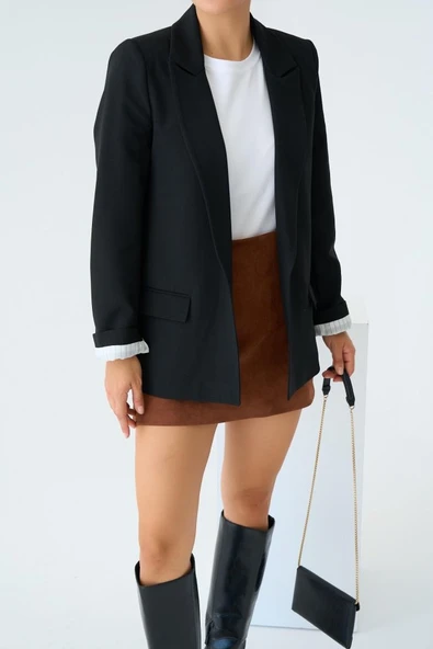 Astarı Çizgili Ceket - Siyah ürün görseli