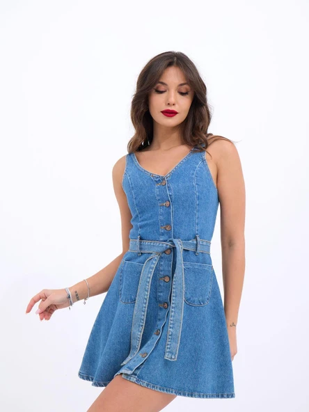 6208 KOT ELBİSE-MAVİ - Resim 3