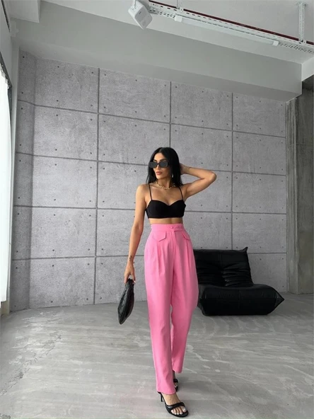PANTOLON KAPALI CEP 3 DÜĞME DETAYLI - Pembe - Resim 4