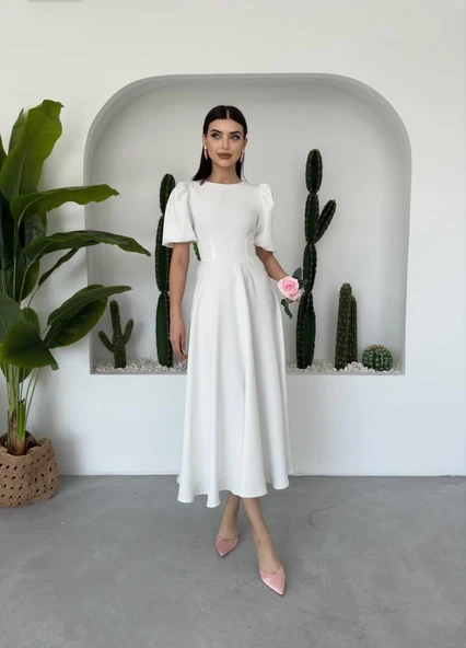 Catania Balon Kol Elbise - Resim 5