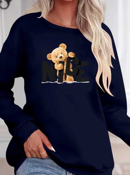 Kadın Uzun Kollu Bisiklet Yaka Viskon Iki Iplik Bluz - Resim 2