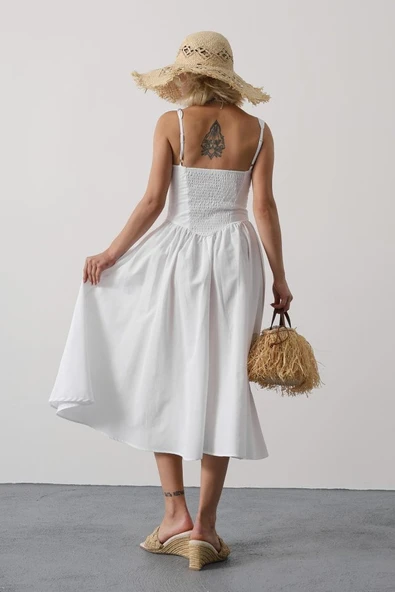 Askılı Uzun Elbise - Beyaz - Resim 3
