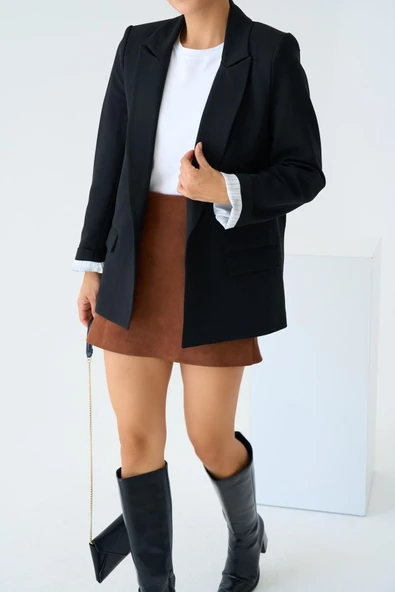 Astarı Çizgili Ceket - Siyah - Resim 2