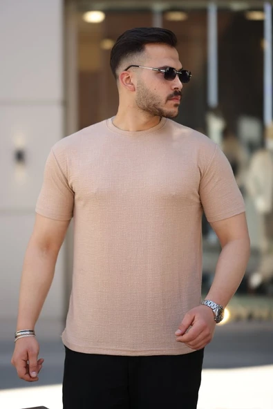 Erkek Ağaç Kabuğu Desenli Kısa Kollu T-shirt ürün görseli