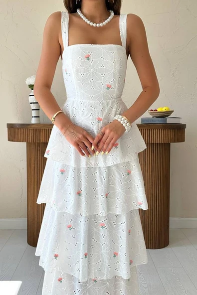 Pembe Kat Kat Arkası Bağlamalı Elbise - Resim 4