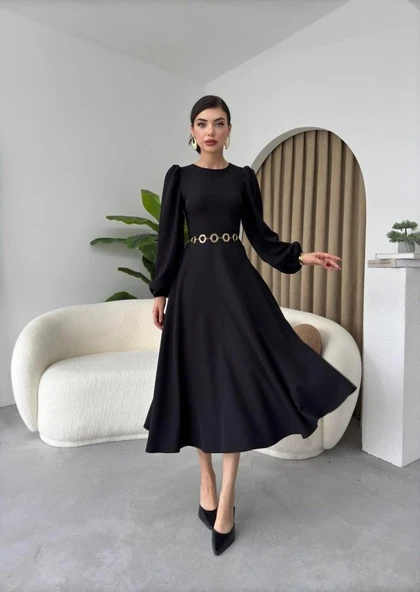 Sali Balon Kol Elbise - Resim 3