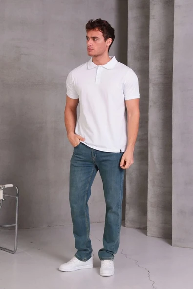 Erkek Slim Fit Pamuklu Yumuşak Doku Nefes Alan Kumaş Yakalı Tişört - Resim 3