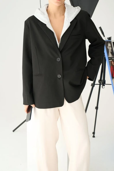 Fermuarlı Ceket - Siyah-Gri - Resim 3