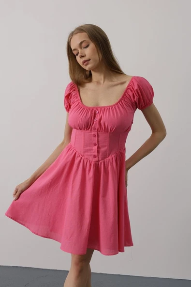 Beli Korseli Mini Elbise - Fuşya ürün görseli