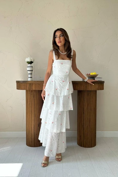 Pembe Kat Kat Arkası Bağlamalı Elbise ürün görseli