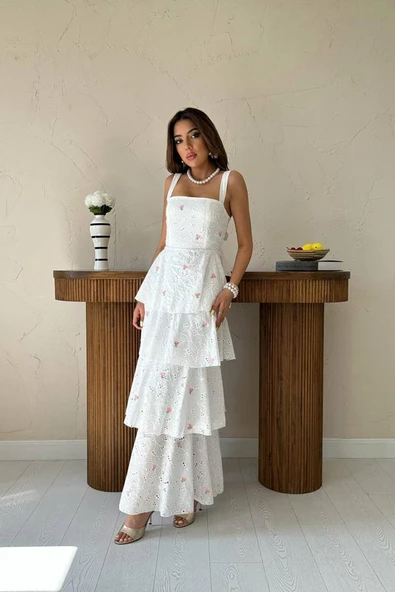 Pembe Kat Kat Arkası Bağlamalı Elbise - Resim 2