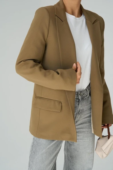 Astarı Çizgili Ceket - Vizon - Resim 2