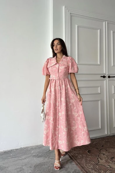 Pembe Bebe Yaka Balon Kollu Elbise ürün görseli