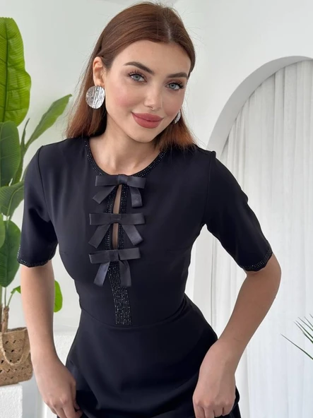 Wera Taşlı Fiyonk Detaylı Elbise - Resim 3