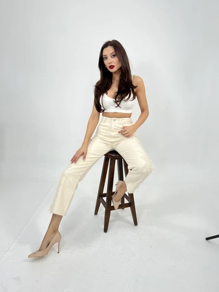 6240 PANTOLON-KREM - Resim 5