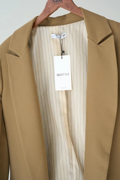 Astarı Çizgili Ceket - Vizon - Resim 3