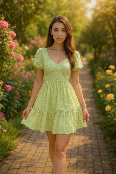 Yeşil Sırt Dekolteli Elbise - Resim 5