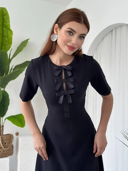 Wera Taşlı Fiyonk Detaylı Elbise ürün görseli