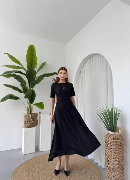 Wera Taşlı Fiyonk Detaylı Elbise - Resim 4