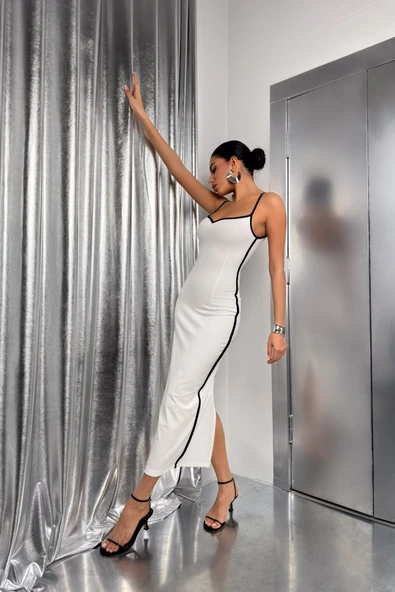 Biye Detay Askılı Kalp Yaka Elbise ürün görseli