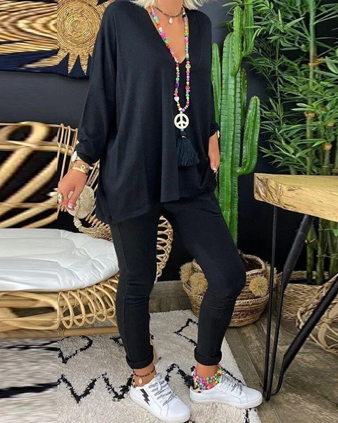 Kadın Uzun Kollu Derin V Yaka ön Kısa Arka Uzun Viskon Bluz - Resim 2