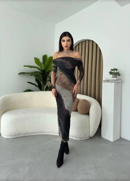 Sevilla Madonna Yaka Tül Elbise - Resim 3