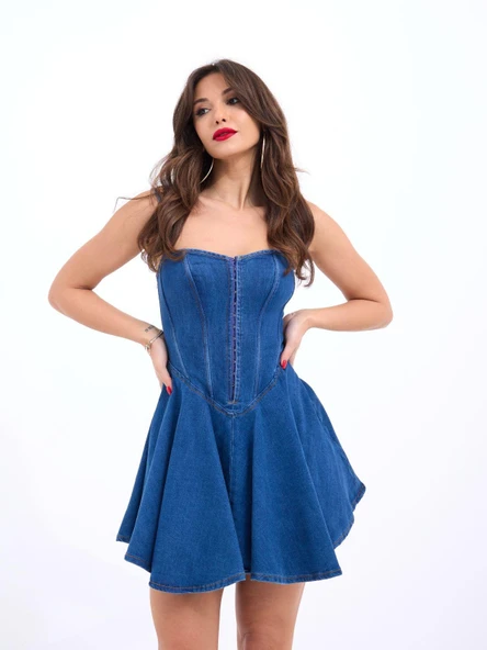 6807 KOT ELBİSE-MAVİ - Resim 3